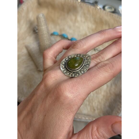 Native American SW Sterling Silver emerald valley Turquoise Ring Adj💚Stamped - Picture 11 of 11